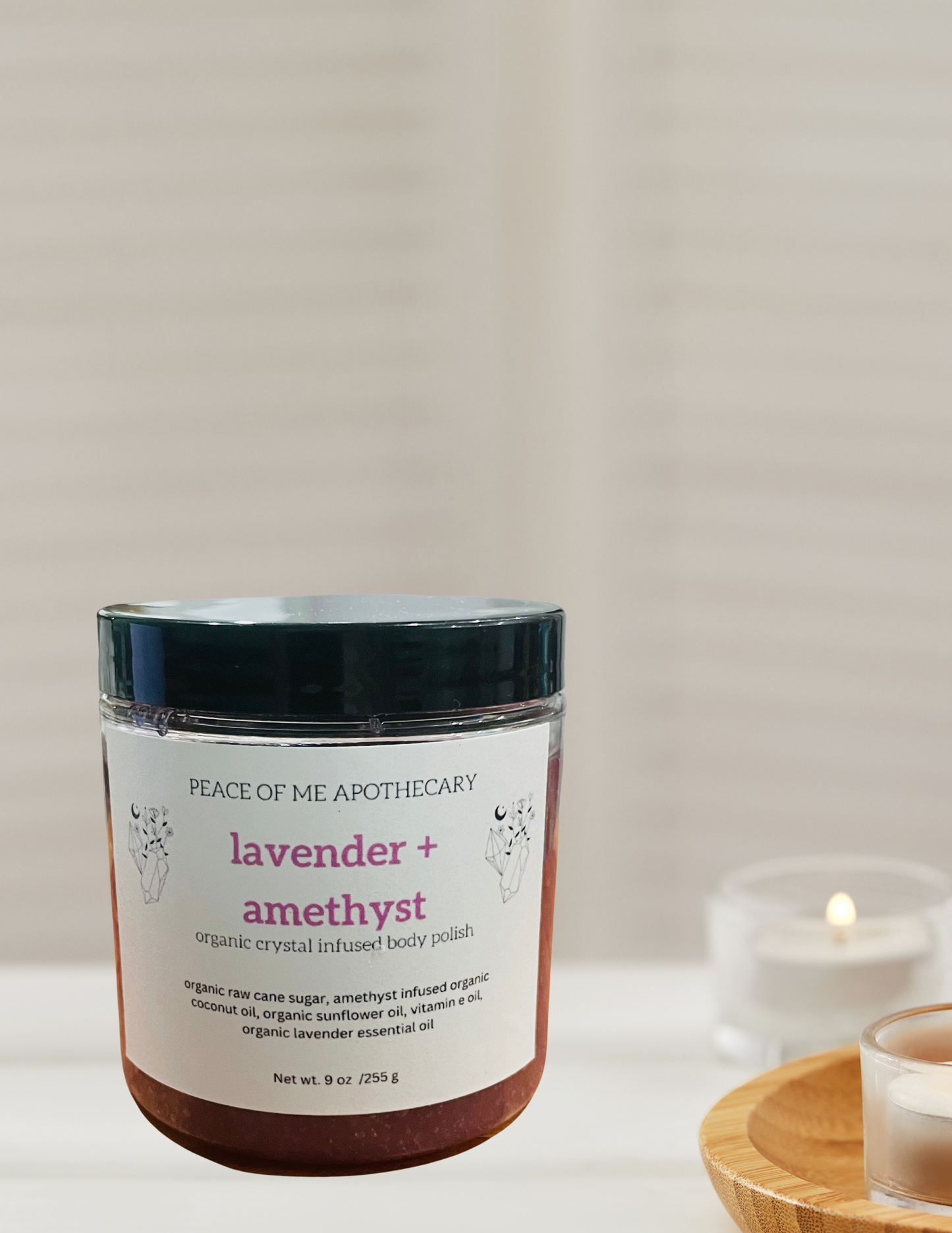 lavender + amethyst organic crystal infused body polish