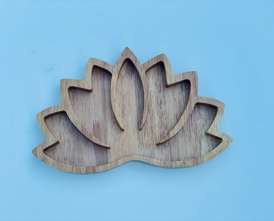 HANDCARVED WOODEN LOTUS TRAY FOR CRYSTALS OR ZEN HOME DECOR