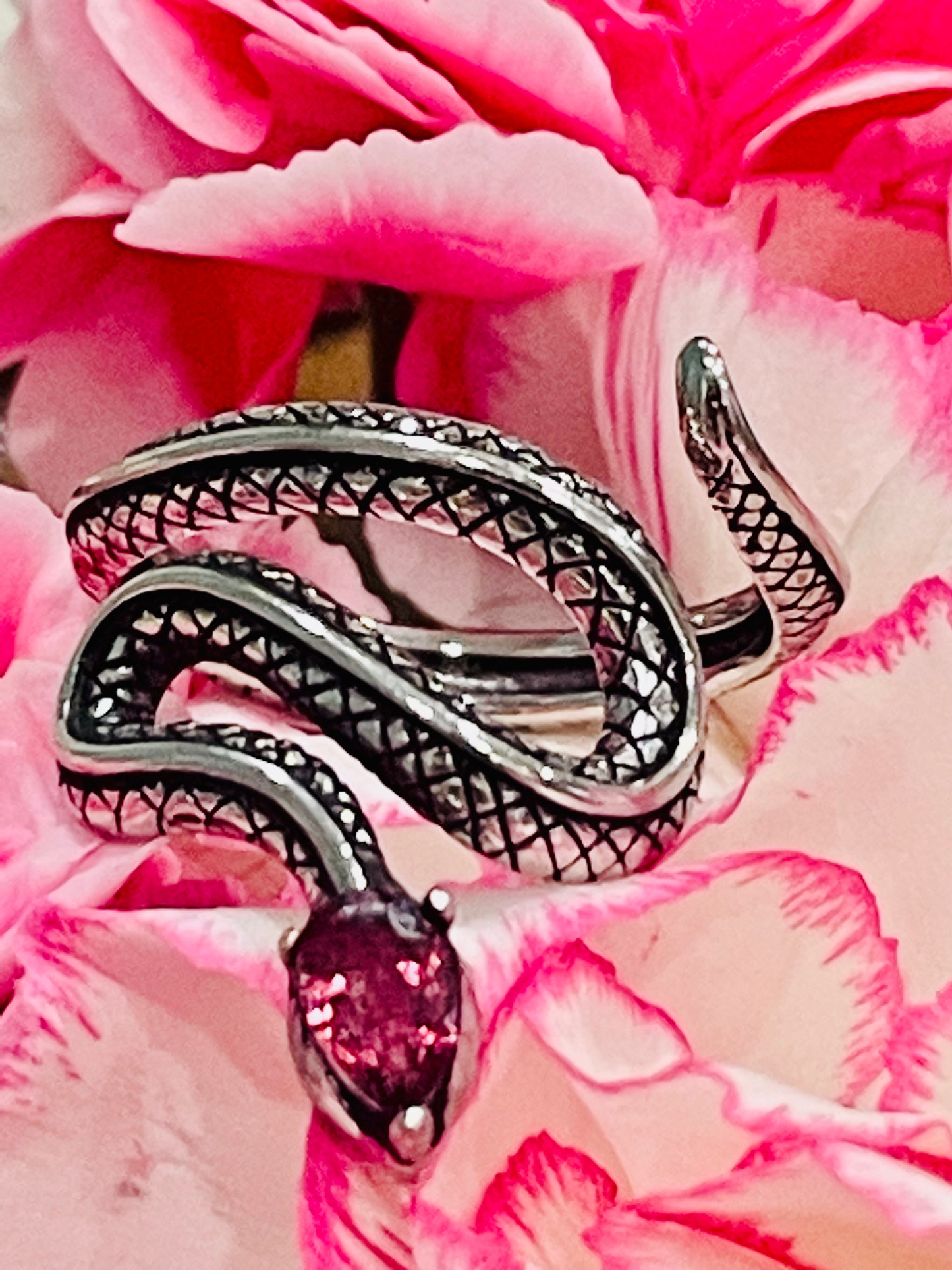 Snake Ring with Garnet