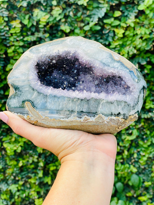 PEACEFUL LAVENDER AMETHYST GEODE WITH GREEN BANDING