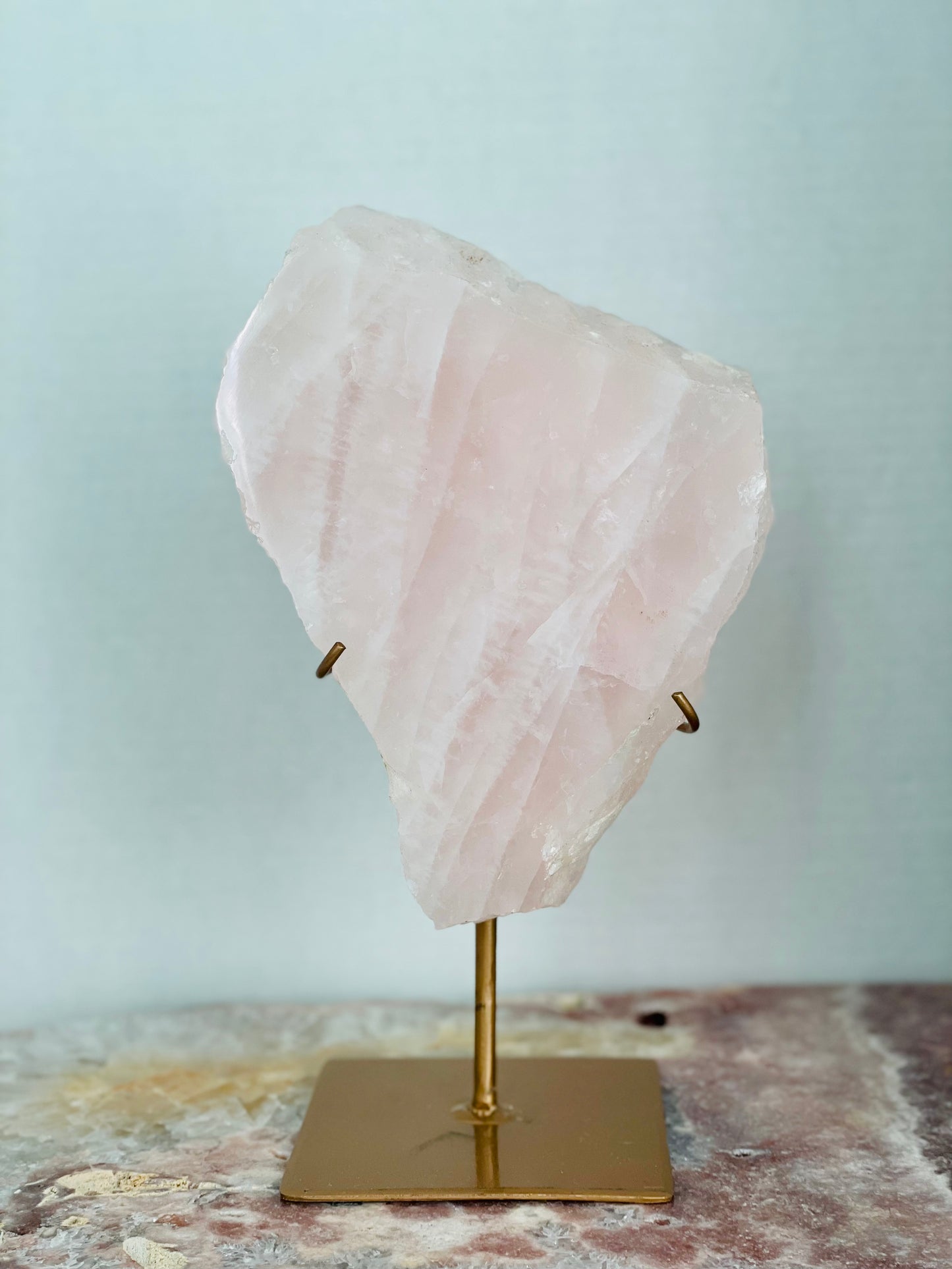 Rose Quartz Slab with Gold Stand