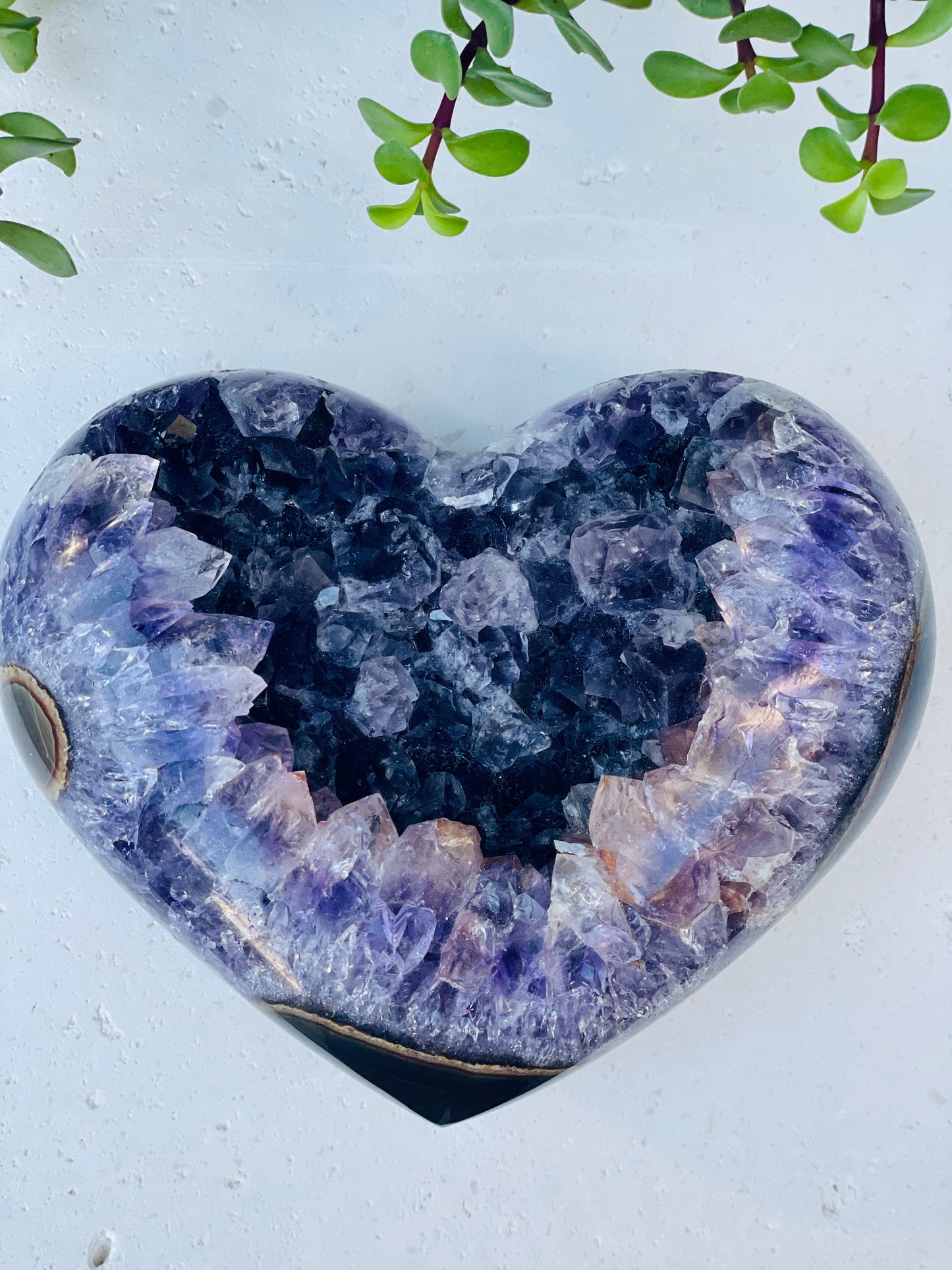 Large Amethyst Heart with Agate Banding and Stalactite Eye