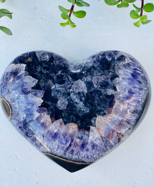 Large Amethyst Heart with Agate Banding and Stalactite Eye