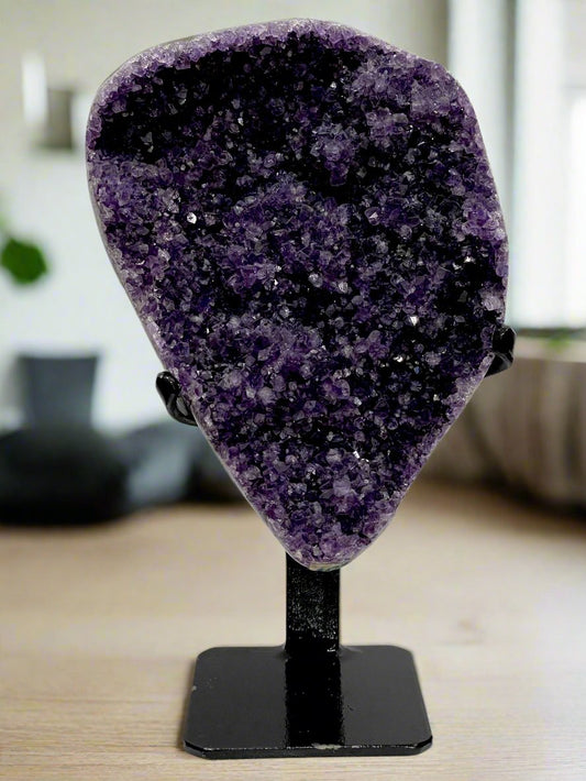 COLLECTOR'S HIGH QUALITY AMETHYST GEODE WITH STAND