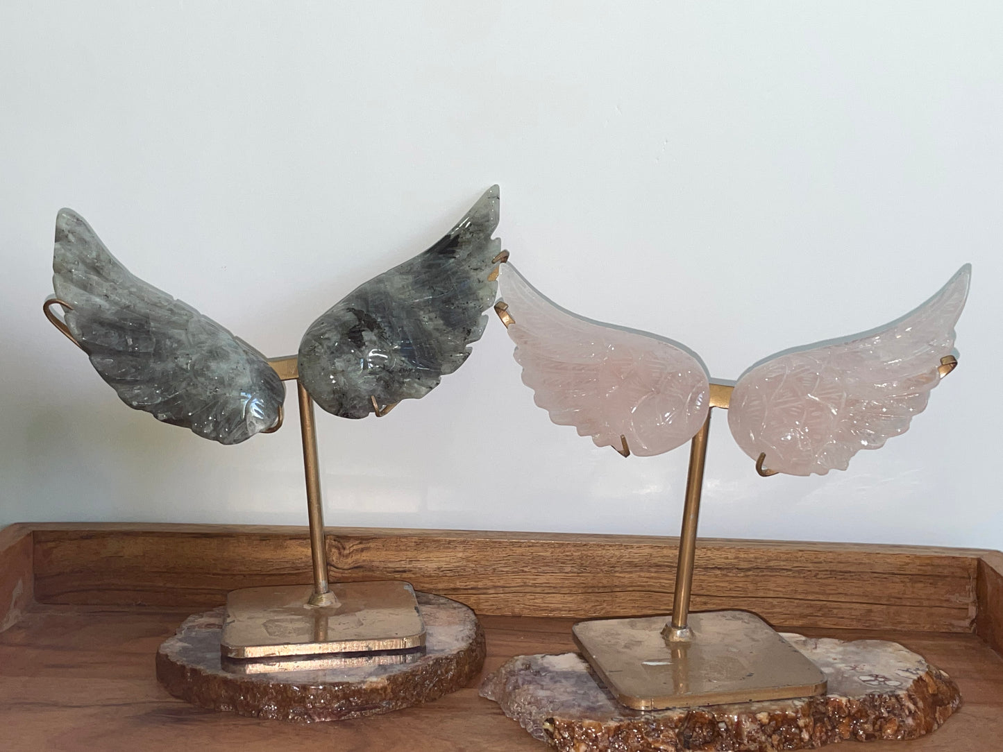 Labradorite Angel Wings with Gold Stand