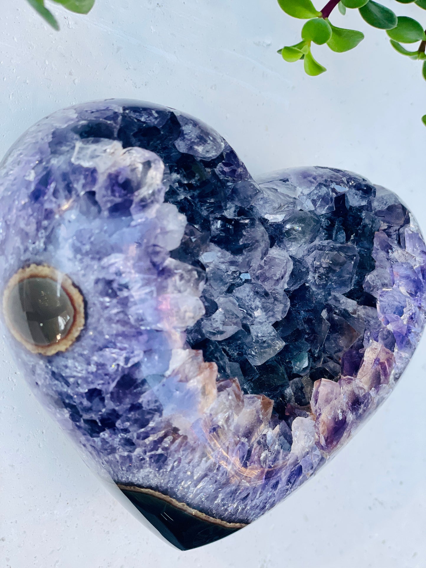 Large Amethyst Heart with Agate Banding and Stalactite Eye