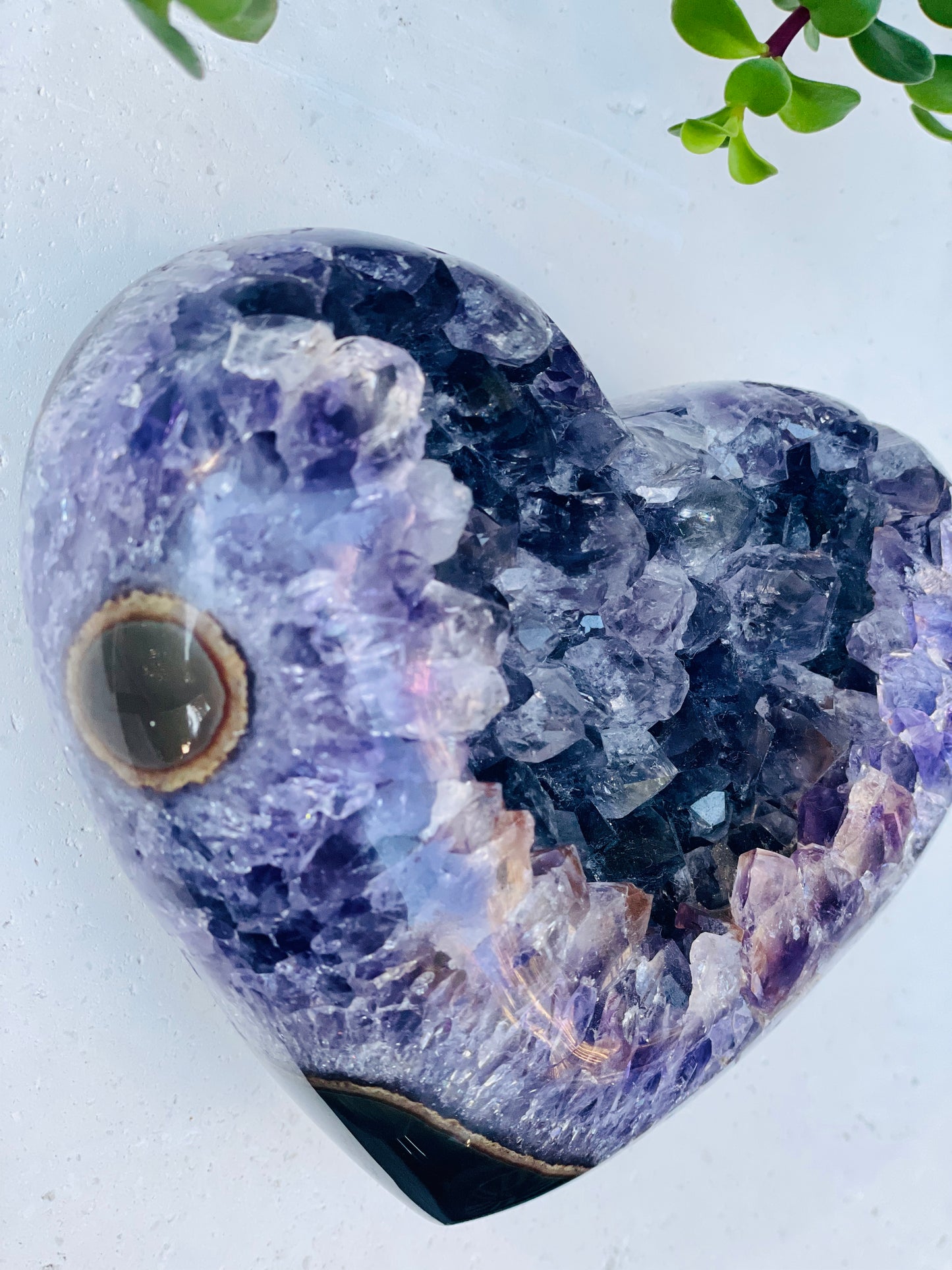 Large Amethyst Heart with Agate Banding and Stalactite Eye